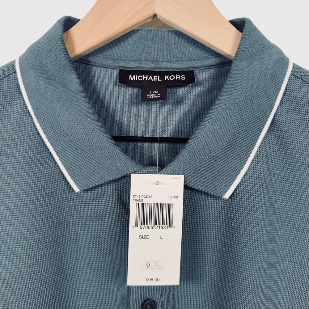 Michael Kors Mens Large Blue Short Sleeve Tipped Collar Polo Shirt NWT - Picture 6 of 10